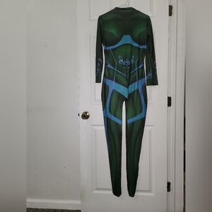 Green and Blue Bodysuit , Footed, Hidden OPEN crotch "Superhero" Theme Bodysuit